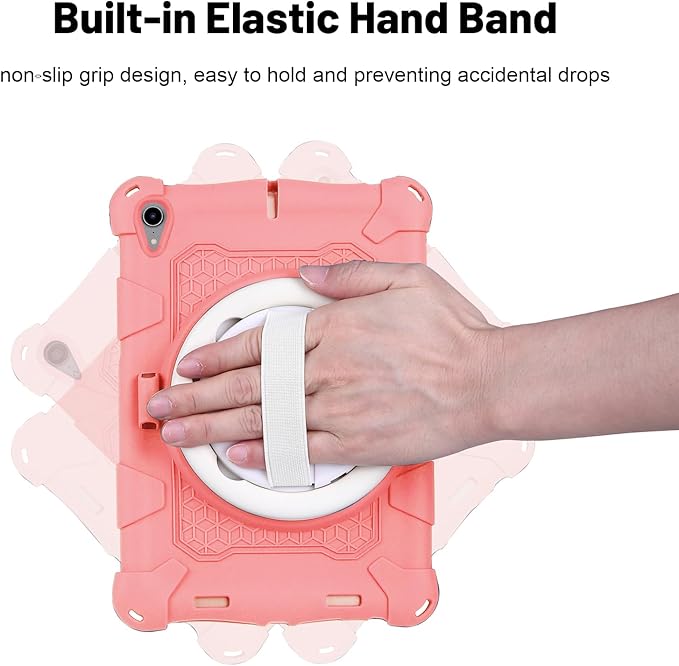 Dteck for iPad mini A17 Pro/iPad mini 6th Generation Back Cover 8.3" 2024/2021 Release, Durable Lightweight Silicone Case with Rotate Kickstand/Handle, Shoulder Strap/Screen Protector Included, Pink