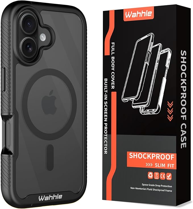 wahhle Compatible with iPhone 17 Case, Magnetic Built in Screen Protector Full Body Shockproof Slim Fit Bumper Protective Phone Cover Men Women-Black/Clear