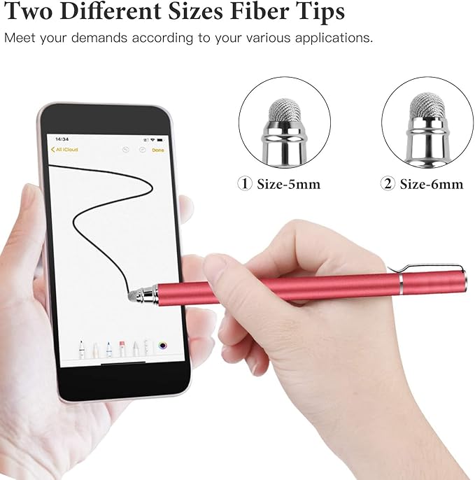 Red Stylus Touch Screen Pen Compatible with iPad Pro 11,13 (2025) / iPad Air 11,13 (2026) - Fiber Tip Aluminum Lightweight