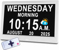 【Upgraded】11.5" Large Digtal Clock with Voice-Talking Day and Date for Seniors, Auto DST, 27 Alarms & Auto Dimmable, Non-Abbreviated Talking Clock for Elderly Dementia Alzheimers- White with Remote