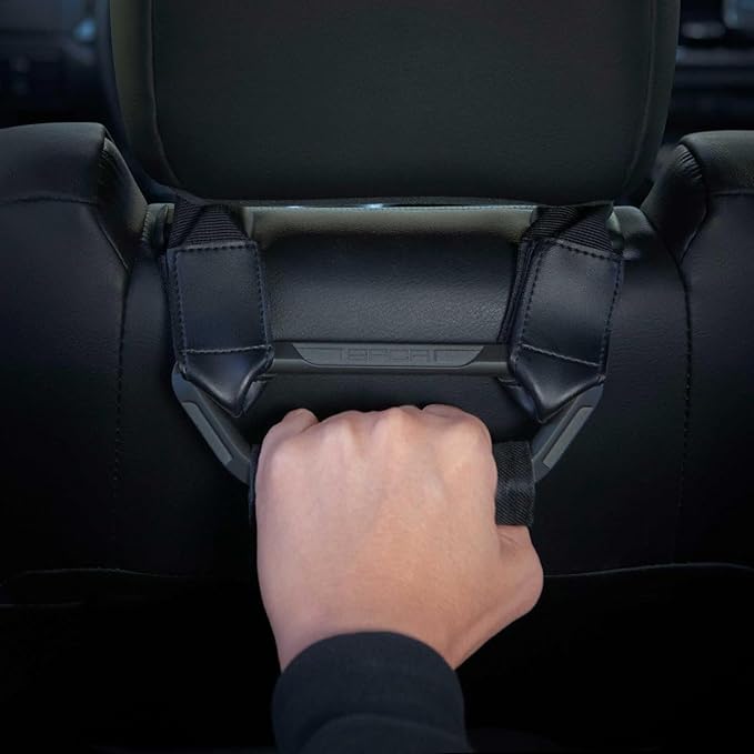 GPCA BackGrip X Heavy-Duty Headrest Grab Handle for Lifted Trucks & Jeeps, Rear Seat Entry Assist for Seniors & Kids Fits Vehicles with Pole-Style Headrests (Up to 16mm) Easy Install (2PC-Jet Black)