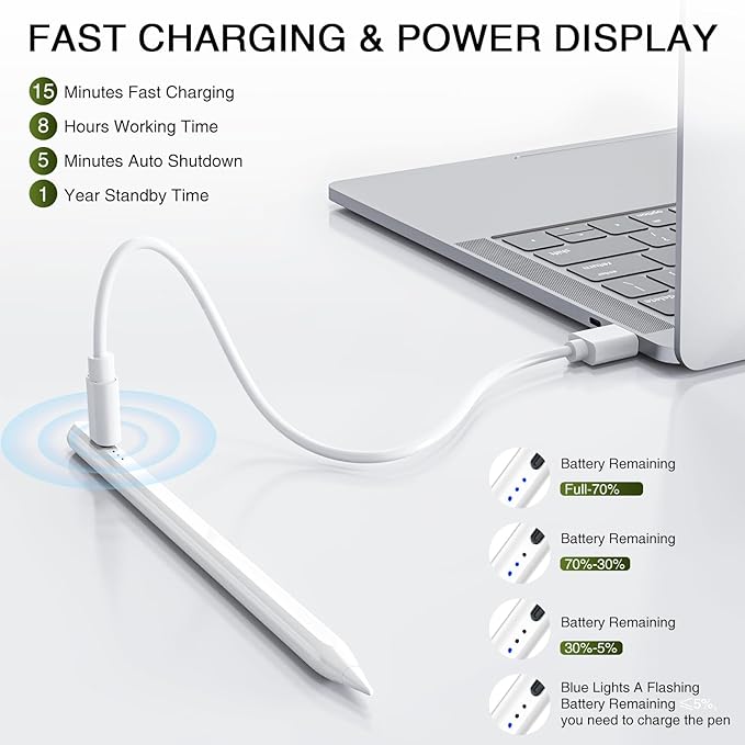 HATOKU Stylus Pen for iPad 2018-2026, 15Min Fast Charge Pencil (USB-C) with High Precision, Tilt Sensitivity, Palm Rejection, Magnetic Design, Perfect for Note-Taking Drawing on iPad 6-11/Air/Pro/Mini