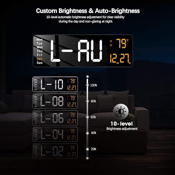 JoFomp Modern 16" Large Digital Wall Clock with Remote Control, LED Display, Auto-Dimming, Countdown, Temperature, Calendar - 12/24Hr Format - Silent Wall Clock for Home, Office, or Gym Use (Orange)