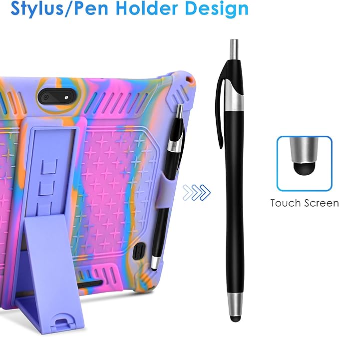 DETUOSI Case for YELLYOUTH 10.1 Tablet, Soft Silicone Lightweight Case Compatible with Dragon Touch Notepad K10, ZONKO 10.1, Beyond Tab 10.1, with Stylus Pen and Shoulder Strap, Rose Red & Purple