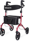 Lightweight Folding Walker with Seat for Seniors, Rollator Walker with Dual Brakes for Safety, 8" Big Wheels for All Terrain, Adjustable Height and 300 lbs Capacity