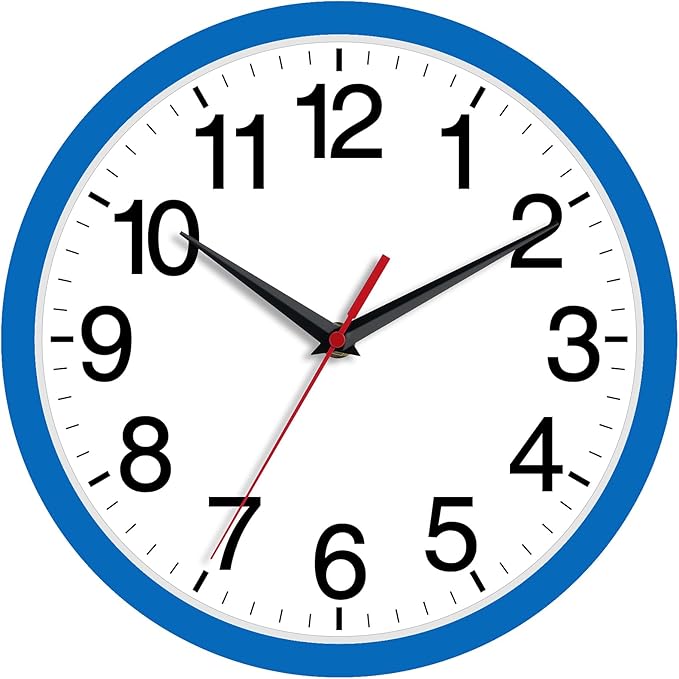 Rohioue Wall Clock Modern 8 Inch Battery Operated Silent Non Ticking Small Analog Clock Decorative for Bedroom Kitchen Bathroom Office Home (Blue)