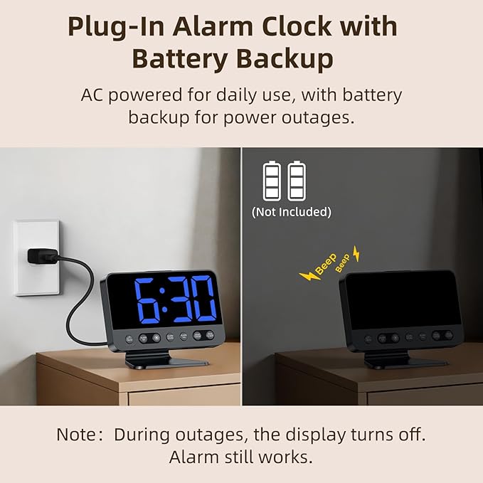 Digital Alarm Clock with Large Numbers for Bedrooms: Bold Display Readable Across The Room with 5 Level Brightness - 5 Alarm Sounds 8 Night Lights for Kids Seniors Teens - Blue