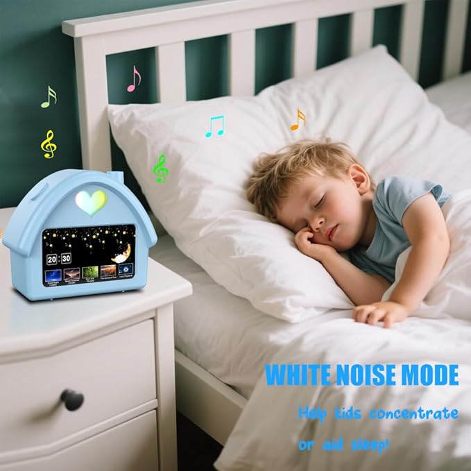 Kids Alarm Clock with 4.3'' HD Digital Screen, Calendar Countdown Ambient Lighting White Noise Remote Control Function Perfect for Kids