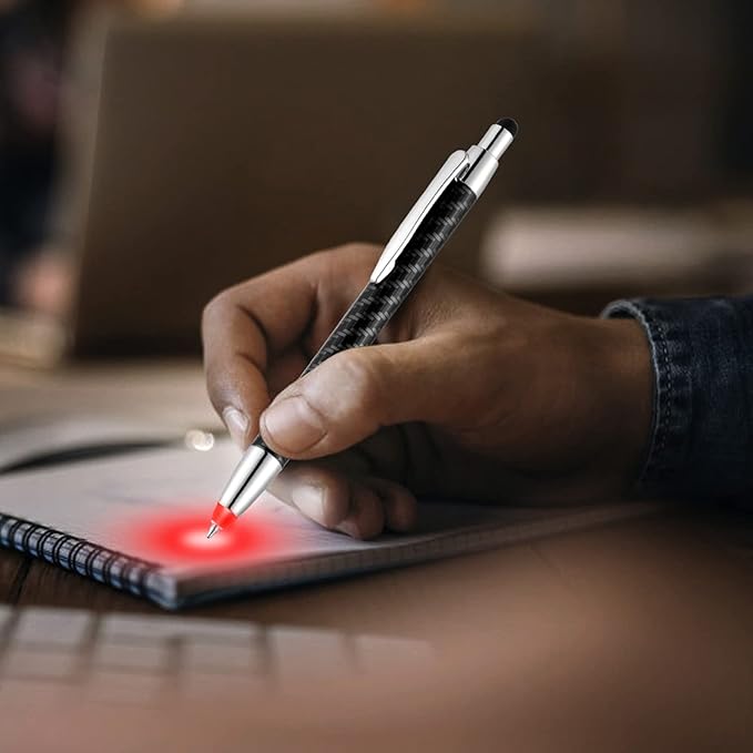 Lighted Tip Pen with Stylus 3-in-1 - LED Penlight Light Up Pen Light Ballpoint Pen with Light for Writing in the Dark - Pack of 3 - Red Light - GL006