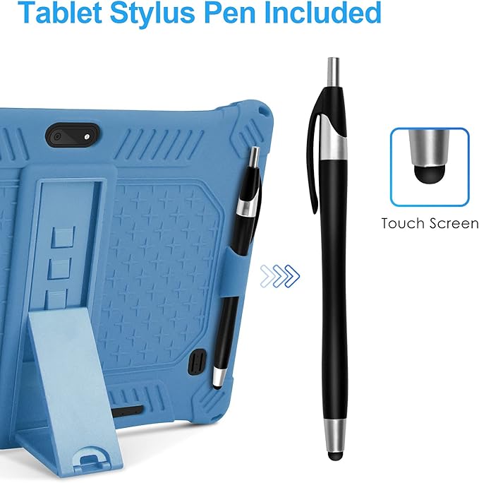 DETUOSI Case for YELLYOUTH 10.1 Tablet, Soft Silicone Lightweight Case Compatible with Dragon Touch Notepad K10, ZONKO 10.1, Beyond Tab 10.1, with Stylus Pen and Shoulder Strap, Dark Blue