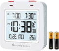 Small Digital Atomic Alarm Clock for Bedroom, 3.15 Inch Portable Travel Clock with Dual Alarms and Snooze, Indoor Temperature, 8s Backlight, Battery Included, White