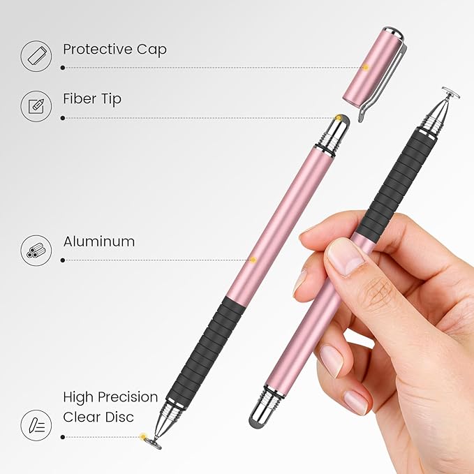 MEKO 6 Pcs Stylus Pen for Touchscreen, 2-in-1 High Sensitivity & Precision for Switch, iPad/iPhone/Samsung/Android Phones & Tablets, Skylight & More, All Touch Screen Devices (Rose Gold)
