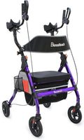 BlessReach Heavy Duty Upright Rollator Walker for Seniors, 450lb Capacity, 6 Height Adjustments, 8" All-Terrain Wheels, Padded Seat & Backrest, Easy Assembly, Foldable Design (Purple)