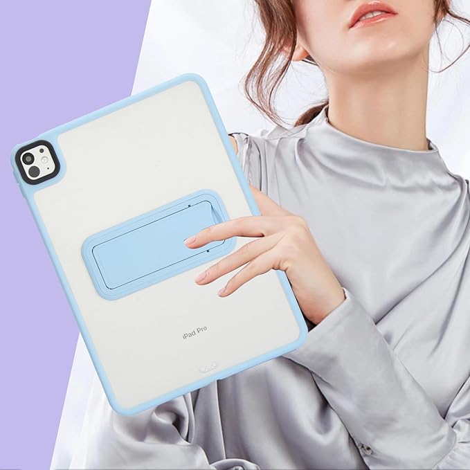 Dteck for iPad Pro 11-inch (M4/M5) 2024/2025 Release Thin Clear Case with Foldable Kickstand, Slim Fit and Lightweight, Scratch Resistant Protective Simple Transparent Tablet Back Cover Shell, Blue