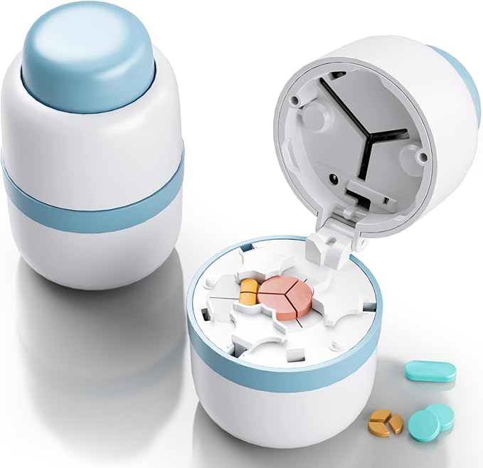 Pill Cutter - Pill Splitter for Small Pills with Stainless Steel Blade in one Third/Fourth, Suitable for Cuting Vitamins, Tablets (1/3Blue + 1/4Purple)