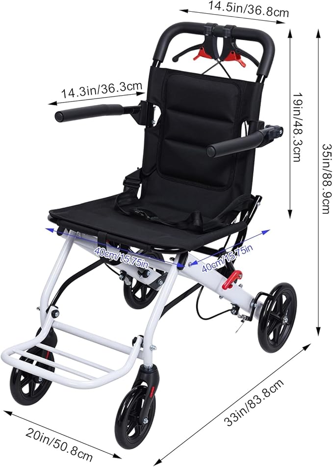 (Only 13.66lbs) Transport Wheelchair Lightweight Foldable, Portable Transit Travel Wheelchairs for Adults and Seniors Support 180lbs, Lightweight Aluminum Wheelchair for Elderly A