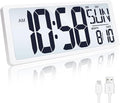 TXL Rechargeable Atomic Clock with Backlight, 14.2" Large Display Digital Wall Clock Battery Operated with Day, Date & Temperature, Large Wall Clock for Bedroom, Livingroom, Office（White）