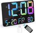 Amgico Digital Alarm Clock with Snooze, Temperature, Auto Dimming, 11.5" Large Display Calendar, Desk/Wall Clock for Bedroom, Living Room, Office, Home, Classroom,Elderly - Rainbow