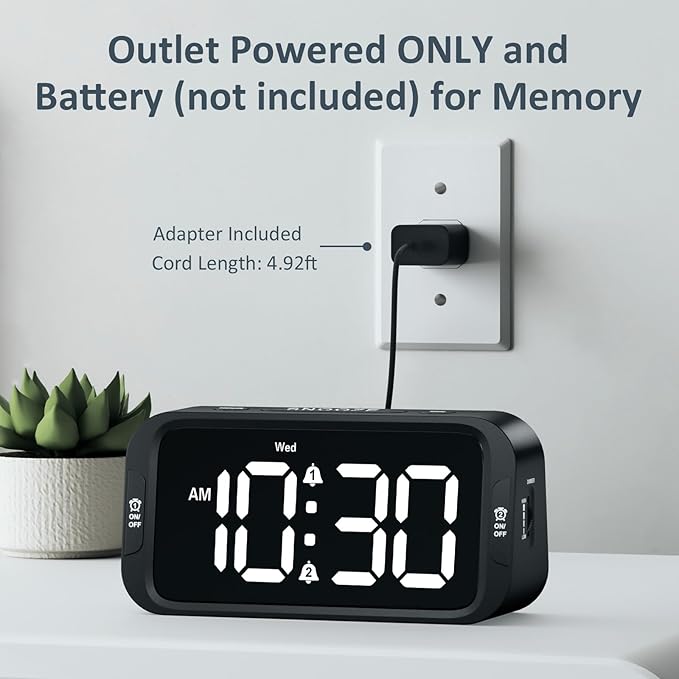 Odokee Digital Dual Alarm Clock for Bedroom, Easy to Set, 0-100% Dimmer, USB Charger, 5 Sounds Adjustable Volume, Weekday/Weekend Mode, Snooze, 12/24Hr, Battery Backup, Compact Clock for Bedside