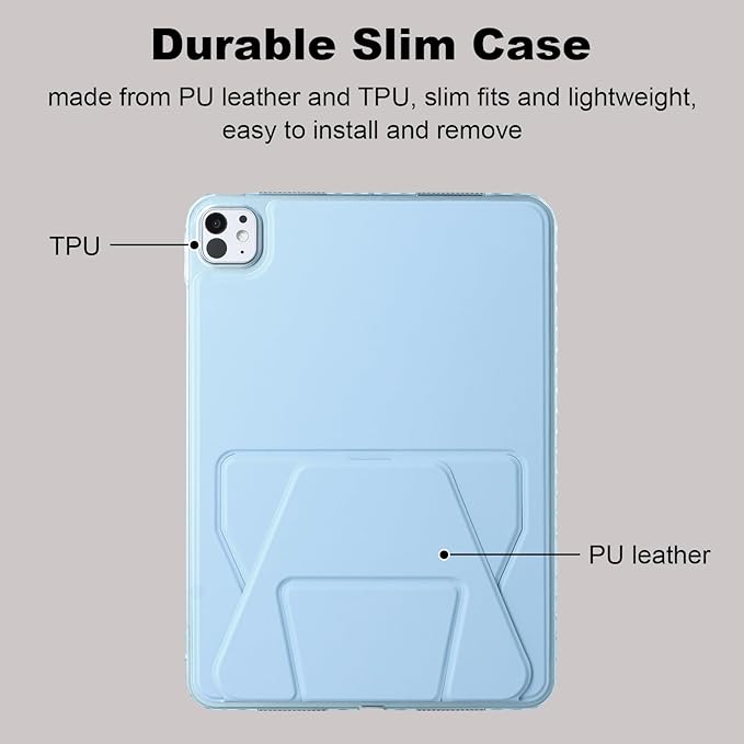 Dteck for Apple iPad Pro 13-inch (M4/M5) 2024/2025 Release Slim PU Leather Case with Stand Function, Easy to Charge Pencil, Lightweight Protective Stylish Cute Thin Tablet Back Cover Shell, Blue