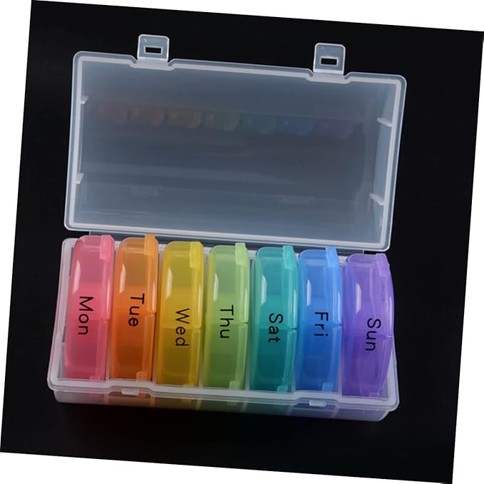 Baluue Pill Container Round Portable 21 Compartment Weekly Organizer Medicine Holder Rainbow Dispenser