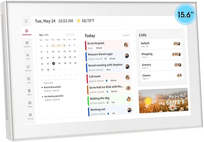 Moonka 15.6" Wall Planner Digital Calendar & Chore Chart, Smart Full HD Touchscreen Interactive Display for Family Schedules, Meal Planner, To Do List, Great for Organizing Your 2026 Calendar