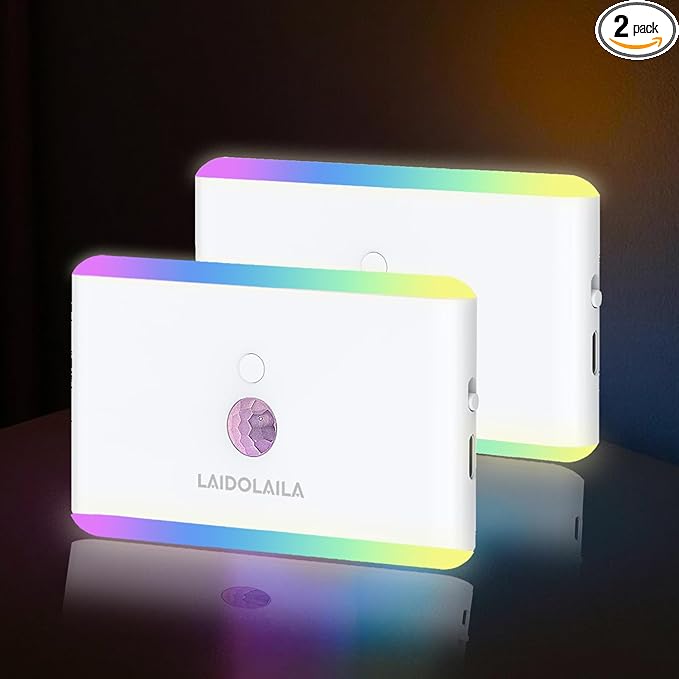 2-Pack Motion Sensor Night Light – Cruise Approved, Magnetic & Rechargeable with USB, RGB Color-Changing Modes, LED Auto Nightlight for Cabin, Bathroom, Hallway, Bed or Stairs (Indoor Travel Use)