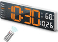Digital Clock, Digital Wall Clock for Living Room Decor, Desk Alarm Clock for Bedroom, Large Wall Clock with Remote Control, Automatic Brightness Dimmer LED Clock with Date Temperature Week (Orange-W)