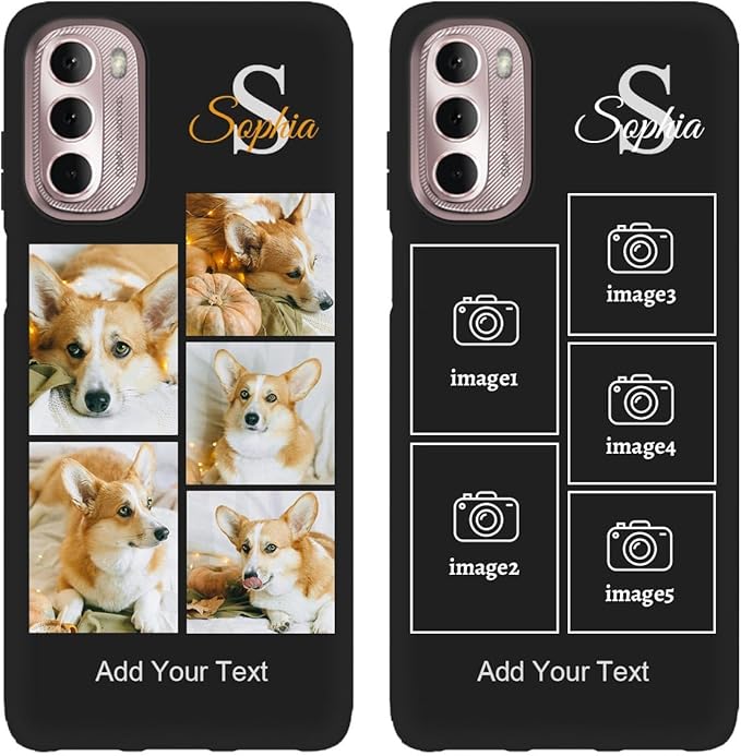 Personalized Picture Case for Motorola Moto G Stylus 5G 2022 Customized Name Initials Phone Cover, Custom Multi-Picture Collage Shock-Resistant Soft Protective TPU Case, Gifts for Mother's Day, Black