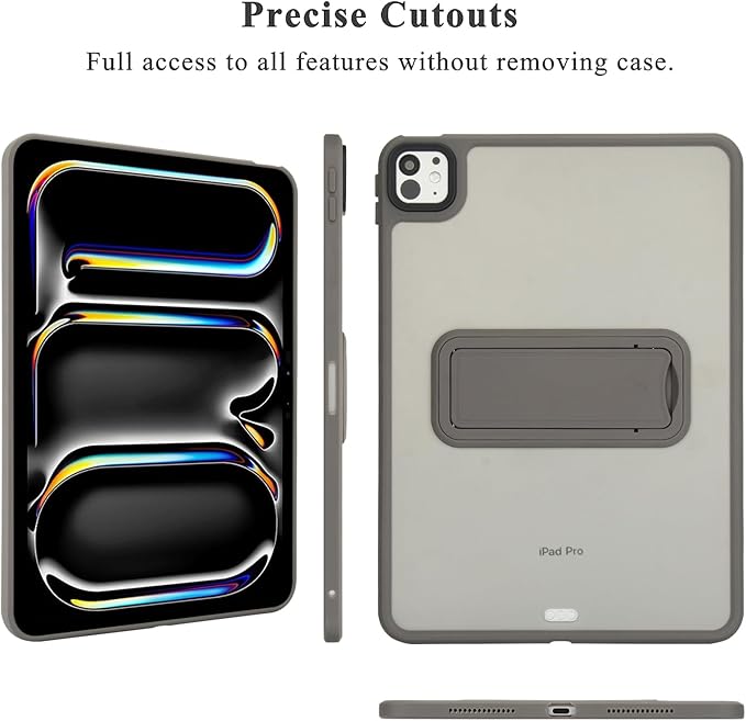 Dteck for iPad Pro 11-inch (M4/M5) 2024/2025 Release Thin Clear Case with Foldable Kickstand, Slim Fit and Lightweight, Scratch Resistant Protective Simple Transparent Tablet Back Cover Shell, Gray
