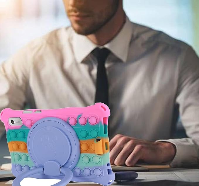 Silicone Tablet Case 360 Rotating Kickstand/Handle and Shoulder Strap Stylus Pen Lightweight Soft Cover Compatible with Lenovo Tab M9 9.0 inch (TB-310FU) Rainbow