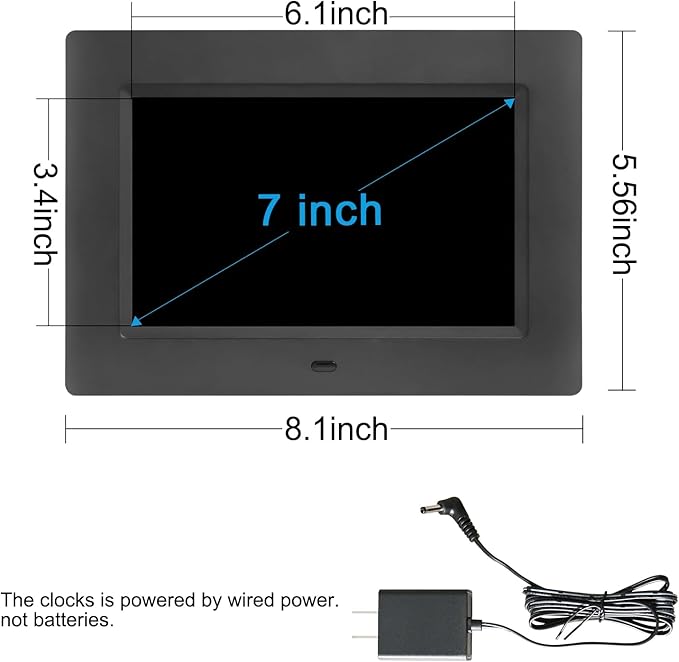 7-Inch Digital Alarm Clock. Displays Time,Day and Month.Features 12 Alarm Settings and 3 Display Modes.Suitable for Elderly Individuals,Those with Memory Impairment or Dementia.Black.