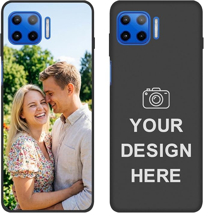 Custom Phone Case for Motorola Moto G 5G Plus, Design Your Personalized Photo Logo Name Phone Cover, Slim Soft TPU Lightweight Silicone Black Case, Customized Gift for Birthday Christmas