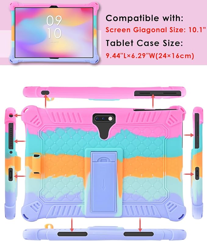 DETUOSI 10.1 inch Tablet Case Compatible with Feonal 10", ANTEMPER Touch 10.1, Gowin Touch 10.1, WECOOL WM1001R 10 inch, Soft Silicone Lightweight Case with Stylus Pen & Strap, Dazzling Pink