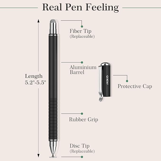 MEKO(2 Pcs) [2 in 1 Precision Series] Disc Stylus/Styli for All Touch Screen Devices Bundle with 4 Replaceable Disc Tips, 2 Replaceable Fiber Tips - (Black/Gold)