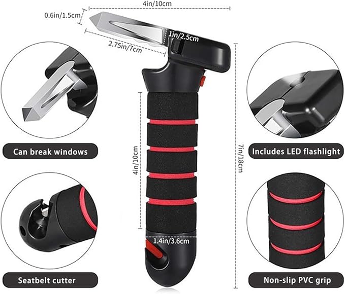 1 Pcs Car Armrest Safety Hammer for Mazda Mazda3 2025,Multi-Function Door Handle (Senior-Friendly) Home Rescue Device Auto Cane Handles Vehicle Emergency Escape Tool,Red + Light