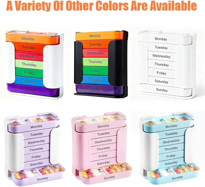 7-Day Medication Organizer - for Effortless Health Management: Stackable Weekly Pill Organizer with 7(Days) × 4(Morning/Noon/Evening/Night) Compartments | Travel-Friendly Home Supply (MixPurple)