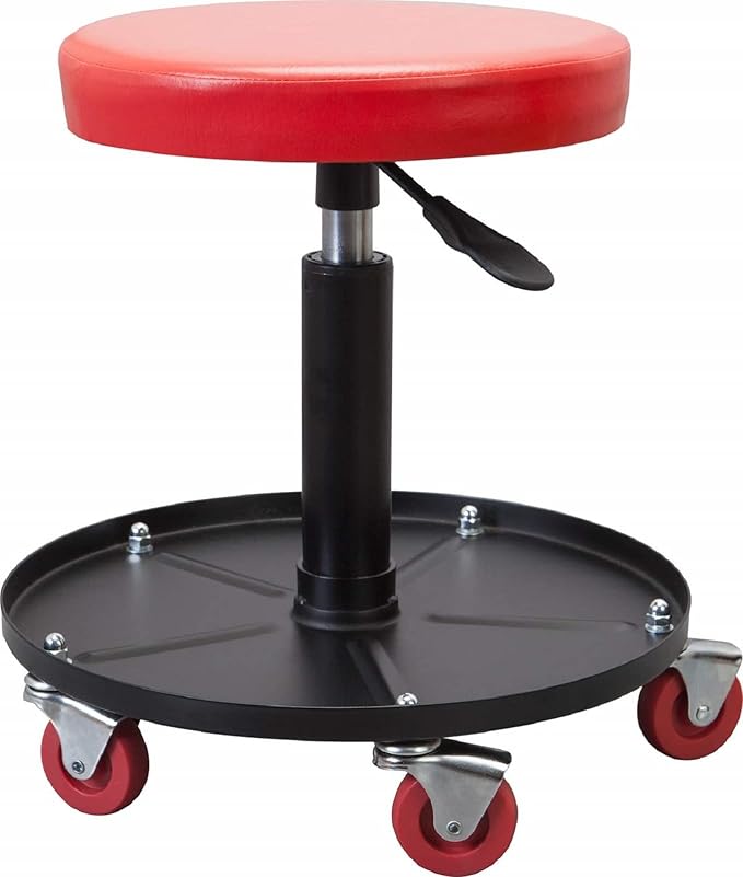 TCE Duty Rolling Pneumatic Creeper Garage/Shop Seat: Padded Adjustable Mechanic Stool with Tool Tray Storage, Red,ATRHL6201U
