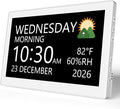 Raynic Digital Clock,10.1 Inch Large Display Calendar Clock with 12 Themes, 20 Alarms, 20 Reminders, Auto Dimming, 12/24 Hours for Seniors, Desk (White)