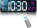 JoFomp Modern 16" Large Digital Wall Clock with Remote Control, LED Display, Auto-Dimming, Countdown, Temperature, Calendar - 12/24Hr Format - Silent Wall Clock for Home, Office, or Gym Use (Pink)
