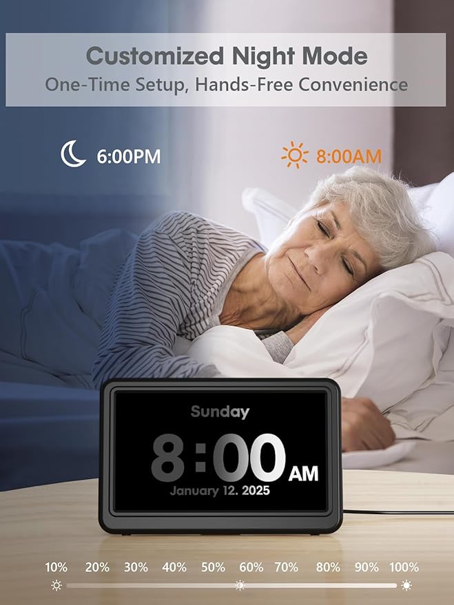 ROCAM Dementia Clock for Seniors, Large Display Digital Calendar Day Clock, 12 Themes 20 Custom Alarms & Reminders with 18 Ringtones, Automatic Dimmer, Medication Alarm Clock for Alzheimers/Elderly