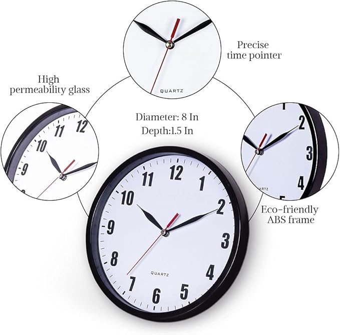 8" Silent Quartz Wall Clock Non-Ticking Digital Clock