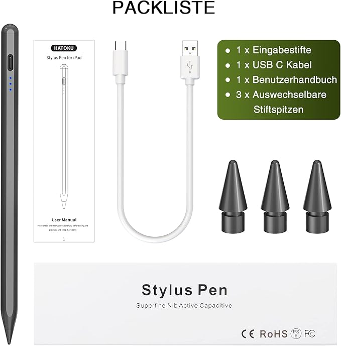 HATOKU Stylus Pen for iPad 2018-2026, 15 Mins Fast Charge Pencil 1st Gen with Tilt Sensitivity, Palm Rejection, Magnetic Pens for iPad 6-10/11, Air 3/4/5/M2/M3, Mini 5/6/7, Pro 11"/12.9"/M4/M5 (Black)