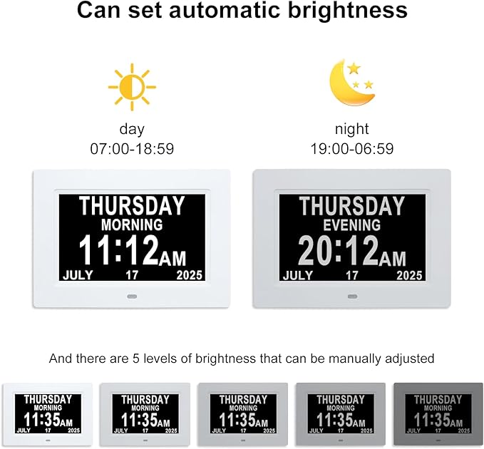 Digital Dementia Clock for Seniors with Time,Date,and Month Display.Features 12 Alarm Settings and 3 Display Modes.Ideal for Seniors,Individuals with Memory Loss,or Dementia Patients.White.