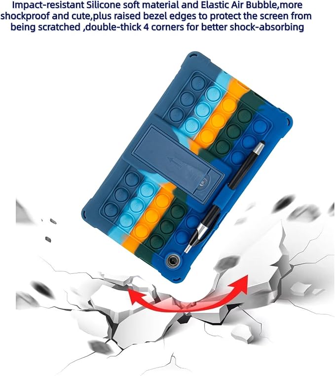Silicone Tablet Case with Stand/Shoulder Strap/Stylus Pen Soft Cover Compatible with Lenovo Tab One/K9 8.7" Deepblue