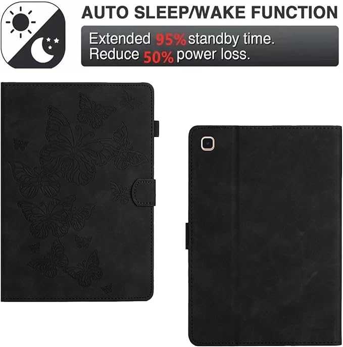 Dteck for Galaxy Tab S6 Lite (10.4") Tablet Case 2024/2022/2020 (SM-P620/P610), PU Leather Slim Folio Case with Auto Sleep Wake/Adjustable Stand, Lightweight Cute Butterfly Cover with Stylus (Black)