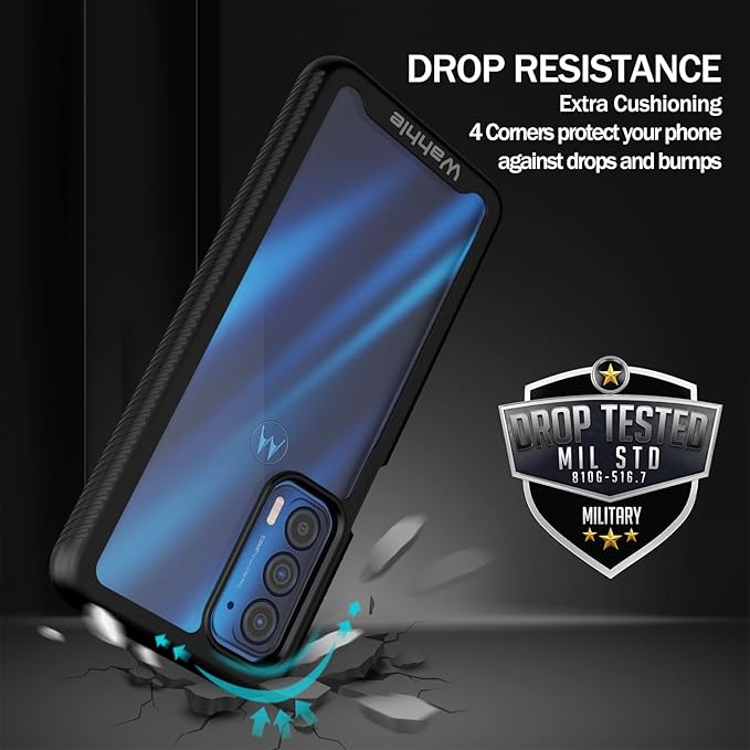 wahhle Compatible with Motorola Edge 5G UW Case, Built in Screen Protector Full Body Shockproof Slim Fit Bumper Protective Phone Cover for Edge 2021-Black/Clear