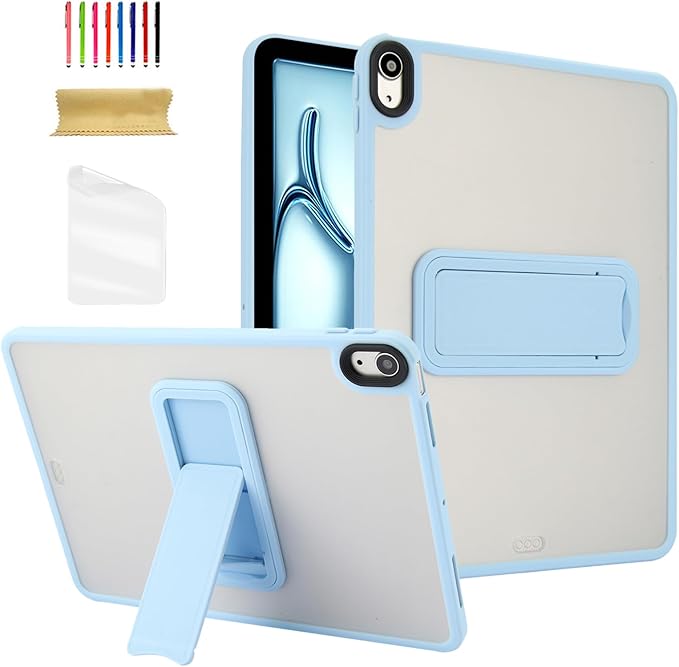 Dteck for iPad Pro 13-inch (M4/M5) 2024/2025 Release Clear Case with Foldable Kickstand, Screen Protector Film, Stylus, Slim Fit Lightweight Protective Thin Transparent Tablet Back Cover Shell, Blue