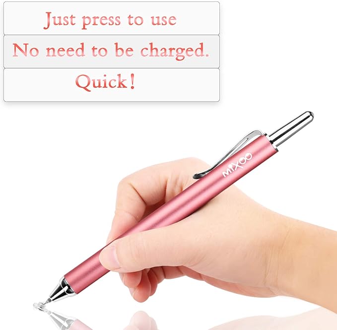 Mixoo Universal Stylus Pen for Touchscreen iPhone iPad Android Tablet Apple Kindle Switch Chromebook Galaxy All Touch Screens, Disc Stylus Pens for Touch Screens (6 Retractable (Black + Pink))