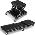 Foldable Creeper, 2-in-1 Rolling Garage Z Creeper Car & Seat, 36" Roller Mechanics Under Car Chair, 330 LBS Weight Capacity Heavy Duty, Black